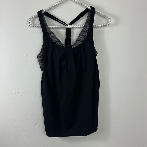 Athlete Black & Gray Tie Open Back Build in Sports Bra Tank Top XXS - Picture 1 of 7